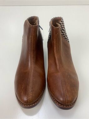 The Root Collective Leather Ankle Booties with Patterned Heel Panel